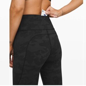 Lululemon Fast and Free Camouflage Black Crop Leggings Side Pockets Size 6